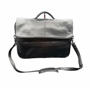 Hazel Black Leather Briefcase Messenger Laptop Bag Organizer